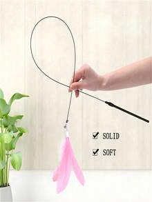 1个猫咪逗猫棒玩具，宠物人造羽毛铃铛替换件，适合猫咪运动和娱乐，手持式逗猫棒，配有可替换的昆虫形状棒头 - 彩色 - 查看 2