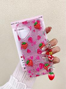 Cute Pink Strawberry Element Glitter Epoxy Heart Element Strawberry Painted Transparent Painted Pendant Shockproof High-End Phone Case Compatible With Iphone 16/ 15/XR/ 16 Pro Max/7P 8P/P12 Pro Max/P13 Pro Max/P14 Pro Max/P13/P14/P11/P12/P14, IP 17/IP 17 Pro/IP 17 Pro Max, Fashionable Thick Protective Cover For XS/S/XS Max/7 8 GES2 Spring Easter Gift Birthday - Multicolor - View 7