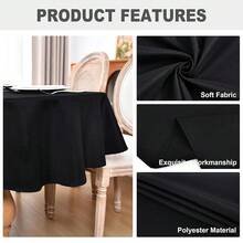Oval Tablecloth 60 X 102 Inch Washable Polyester Table Cloth Solid Black Heavy Duty Fabric Table Cover Daily Use For Dining Home Kitchen Party Wedding,Black102inchx60inchOval - 黑色 102 英吋 x 60 英吋橢圓形 - 查看 4