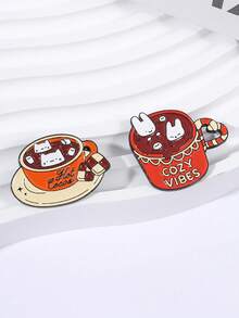 2pcs Hot Cocoa Enamel Needle Rabbit&Cat Hidden In Cocoa Cup Badge Clothes Backpack Accessories Jewelry Gifts For Friends - Multicolor - View 6