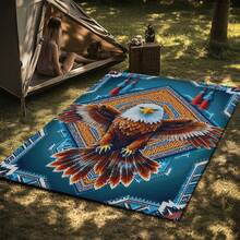 800g/M² Heavy Duty Turquoise Eagle Pattern Mat - Large Non-Slip Absorbent Washable Polyester Mat, Suitable For Outdoor, Bathroom, Camping, Yoga, Living Room - Turquoise Blue Southwest  Design With Eagle Pattern - 彩色 - 查看 7