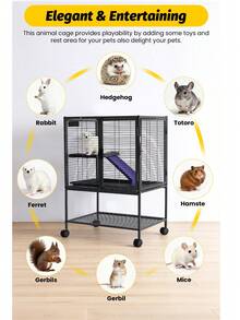 Metal Cage For Small Animals, 34-Inch Tall Multi-Level Ferret Cage For Small Animals, Large Hamster Cage With Ramp, Extra Storage Rack