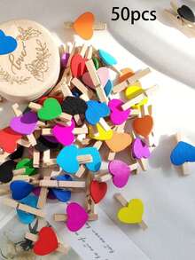 50个迷你木质心形衣夹 DIY工艺夹 照片纸夹 适用于卡片、绘画、剪贴簿、派对用品、婚礼装饰、婚礼装饰（红色） - 彩色 - 查看 16
