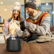 1pc Portable Tabletop Fireplace, Compact Round Design, Suitable For Outdoor Picnic, BBQ, Camping, Home Decor Fireplace, Smokeless Heating Fire Pit, Structure - Black - View 4