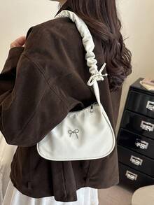 1 szt. Jednokolorowa, modna torebka z falbanką w kształcie chmury, na ramię i pod pachę - Biały - Zobacz 3