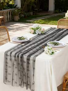 Khăn trải bàn voan đen thắt nơ, khăn trải bàn chiffon polyester hai mặt thắt nơ, 75*180cm, thích hợp cho đồ thủ công DIY, trang trí đám cưới, sinh nhật 1 tuổi của bé, tiệc mừng em bé, tiệc lễ hội, trang trí nhà cửa, trang trí phòng, trang trí bàn ăn, trang trí hình bướm. - Cung đen - Xem 3