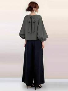 Plus Size Co-Ords - Olive Green Top + Black Pants - View 1