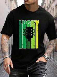 100% Cotton Lucky Guitar Shamrock St Patricks Day Music Band Guitarist T-Shirt Women's Men's Graphic Tee Black Crew Neck T-Shirt Short Sleeve Summer Tee Tops - Black - View 5