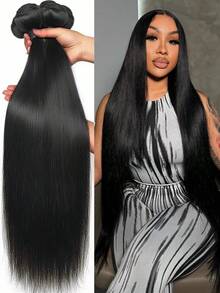 34 36 38 40inch Brazilian Straight Bundles Human Hair Natural Black Brazilian Virgin Hair Weave 12A Grade 100% Unprocessed Real Human Hair Extensions For Women Thick Remy Virgin Hair Extensions Natural Color - Natural Black - 查看 1