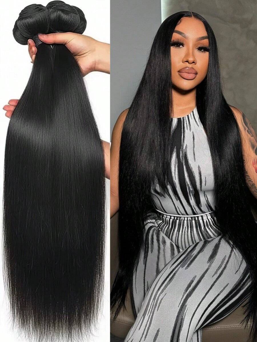 34 36 38 40inch Brazilian Straight Bundles Human Hair Natural Black Brazilian Virgin Hair Weave 12A Grade 100% Unprocessed Real Human Hair Extensions For Women Thick Remy Virgin Hair Extensions Natural Color - Natural Black - 查看 1