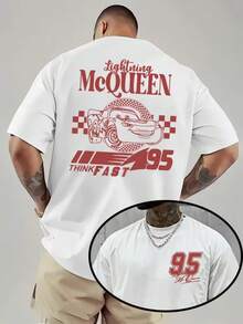 1 Piece, Disney Men's T-Shirt, < < Game Story > > Lightning MeQUEEN Cartoon Front And Back Printing, Round Neck Casual And Comfortable T-Shirt, Suitable For Sports And Daily Wear, Women's Loose T-Shirt, A Good Choice For Gifts, Essential For Easter Parties. - 白色 - 查看 1
