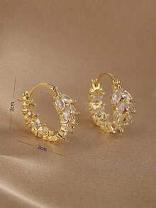 Andkiss 1pair Wheat Spike Shape Earrings With Rhinestone Embellishment - Nhiều màu - Xem 5