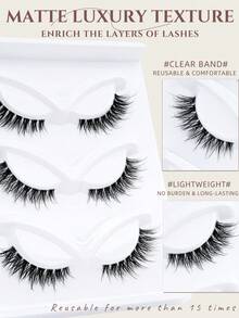 3 par slingriga älvfransar, kattögonfransar, genomskinliga band, konstgjorda minkfransar, naturliga långa lösögonfransar, mjuka och lätta lösögonfransar, naturligt utseende, helremsa, svansförlängning, fransförlängning, perfekt för yrkeskläder - Cat eye Ögonfransar - Visa 4