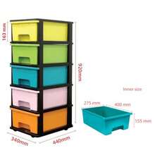 Plastic Storage Tower Unit With Wheels Home Organisation Storage Drawers 5 Drawers Pastel Assorted Colours - Candy - View 4