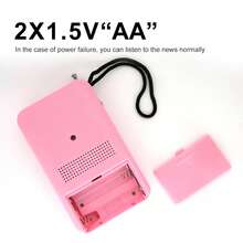 Portable AM FM Radio Speaker, Battery-Powered Handheld Radio With Manual Tuner, Headphone Jack, Integrated Speaker, Adjustable Antenna, Durable Design & Wrist Strap - Pink - View 9