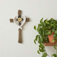 Letrero de puerta de Pascua, adorno de cruz de ala de ángel colgante de madera para puerta de entrada y pared. - Blanco - Ver 2