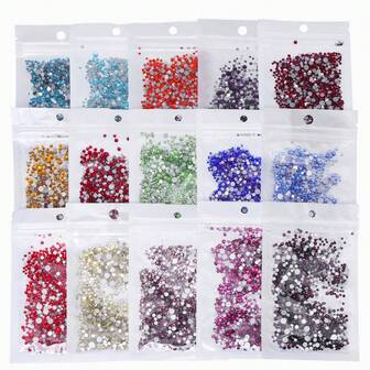 1440颗/包，混合尺寸SS4-SS20平底玻璃水钻，适用于美甲、美容、服装和配饰装饰。