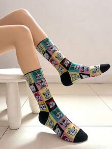 1 双男士多色狗头图案舒适柔软百搭休闲中筒袜 - 彩色 - 查看 2