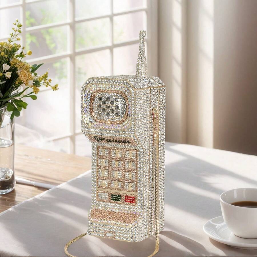Women Crystal Cellphone Evening Bag Rhinestone Clutch Purse Novelty Diamond  Handbag For Party Prom - Bạc a - Xem 1