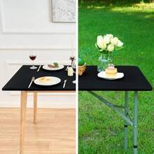 Fitted Rectangle Tablecloth 24 X 48 Inch Elastic Table Cloth For 4ft Table Stretch Spandex Table Cover Black Washable Polyester Table Top Cap Cover For Dining Picnic Camping Indoor And Outdoor - 黑色 - 查看 6