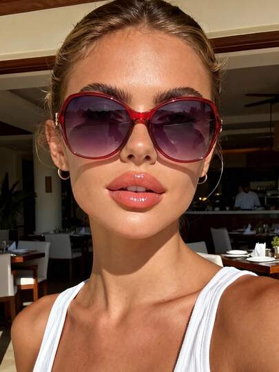 1 Pair Red Wrap-Around Sunglasses, Suitable For Electronic Music Festivals, Travel, Vacation, Sports, Driving, Holidays, Beach, Family Outings, Golf, Hiking, Summer Accessories, Outdoor Wear, Vacation Atmosphere, Elegant Attire, Street Style Accessories, Sports, Parties, Street Style Looks, Fishing