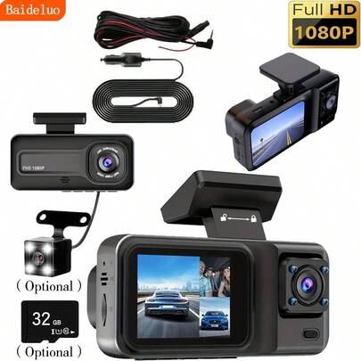 1080P HD Dash Cam, Front/Rear/Interior Recording (Optional), Infrared Night Vision, Loop Recording, Wide Angle DVR, 2.0" IPS Screen, Dash Cam With Optional 32GB Storage Card, Multifunctional Car Accessories