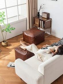 1pc Retro Style PU Leather Storage Soft Stool, Multifunctional Old Clothes Storage Sofa Stool, Foldable Clothes Storage Box, Wardrobe Storage Box, Living Room Footstool, Bedside Stool, PU Leather Waterproof Material, Dustproof And Moisture-Proof, Reusable - Multicolor - View 3