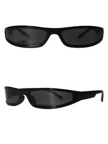 1 Pair Unisex Small Frame Rectangular Minimalist Fashion Glasses, Suitable For Street Style, Travel, Vacation, Sports, Driving, Festivals, Outings, Summer Accessories, Family Trips, Hiking, Elegant, Vacation Vibes, Sports, Parties, Street Style, Fishing, Outdoor Activities, Holidays And Other Occasions. - black gray - View 5