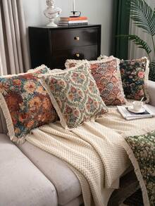 1 pieza Funda de almohada de jacquard floral, estilo vintage americano country para decoración de sala de estar y sofá, extraíble y lavable, adecuada para sala de estar, dormitorio, balcón, jardín, exterior, decoración de automóvil (selección de multicolor) - Multicolor - Ver 2