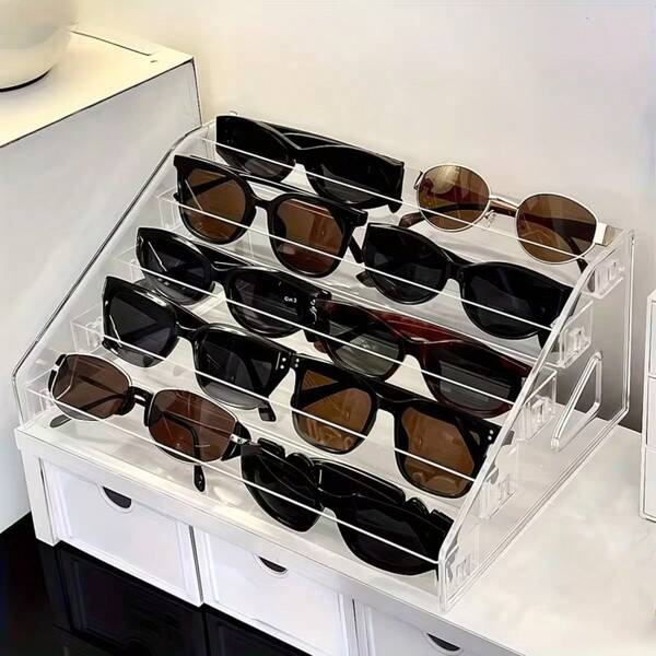 1 قطعة حامل عرض نظارات من الأكريليك - تصميم متعدد الطبقات، أقسام متعددة، يحمي ويعرض النظارات، حل لتوفير المساحة في المنزل/المكتب/المساحات التجارية، منظم تخزين النظارات، ضروري لمتاجر البصريات، بناء قوي