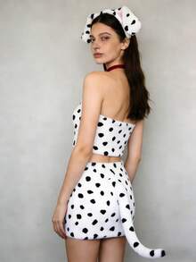 3件套达尔马提亚犬头饰套装，包括头箍、项链和尾巴装饰，适合男女参加节日派对、角色扮演和化装舞会。 - 彩色 - 查看 4