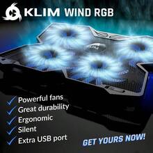 Wind RGB Almohadilla de refrigeracin para porttil Ms de 500.000 unidades vendidas Nuevo 2023 Potente enfriador de porttil de accin rpida Soporte para porttil con 4 ventiladores de refrigeracin a 1200 RPM 2 puertos USB PC     One - RGB - Ver 2