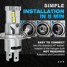 TOAUTO 2Pcs 25000LM 90W H4 Super Bright Canbus Auto Headlamp Turbo LED High Low Beam Headlight Bulb 12-CSP Chips No Error - A - View 7