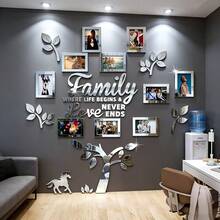 10-Piece Acrylic Mirror Photo Frame Stickers | Removable Wall Decor Tiles For Bedroom, Living Room, Home Office - Self-Adhesive Memory Board - Silver - View 7