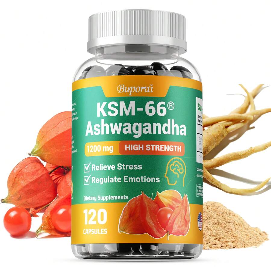 BUPORAI KSM-66 Ashwagandha Root Powder Extract - Helps Relieve Stress, Improve Brain Function, Boost Energy, Promote Sleep, And Improve Immunity - 120pcs - 120 Capsules(120粒) - 查看 1