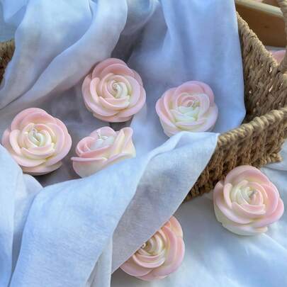 1/2pcs 6cm Nordic Gradient Pink Rose Candle, Soy Wax Candle, Smokeless Atmosphere Scented Candle, Handcrafted, Suitable For Romantic Dinners, Valentine's Day, Home Decor, Photography Props, Party/Restaurant Decoration, Perfect Gifting Choice, Daily Use, Wedding Decor, Picnic Gatherings, And Home Table Setting During Ramadan & Valentine's Day Illumination, Graduation Gift, Souvenir Gift