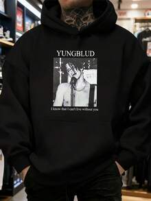 YUNGBLUD Concert Unisex Hoodie,Double-Sided Printed (250g Polyester Fiber) Long Sleeve Fleece Hoodie,The Perfect Rock Band Themed Gift,Casual Athletic Fall Hoodie,Men And Women's Black Long Sleeve Fleece Hoodie For Autumn And Winter,An Ultra-Soft And Comfortable Gift - 黑色 - 查看 3