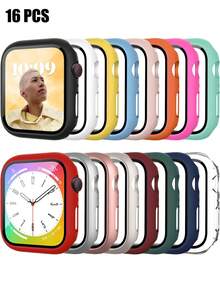 Bộ 16 ốp bảo vệ đa năng bằng nhựa PC và kính cường lực, chống rơi vỡ, thời trang, phù hợp với 40/41/42/44/45/46/49mm, tương thích với các dòng Ultra/SE/11/10/9/8/7/6/5/4, phụ kiện ốp bảo vệ đồng hồ thông minh. - 16 màu - Xem 14
