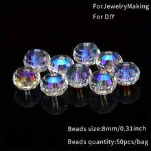 50pcs 3A Electroplated, Premium 96-Facet Glass Crystal Beads, For DIY Bracelet, Necklace, Jewelry Making - Sky Color - View 14