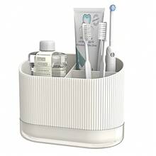 White Shower Toothbrush Holder For Bathroom, Cute  Electric Tooth Brush Holder Countertop, Large Plastic Toothpaste Organizer Cup Tray Stand Storage Caddy With Drainage For  Toddlersss, 3 Slots,3Slots,BeigeWhite - 米色白色 - 查看 1