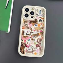 Cute Dog Pattern Phone Case, Decorative Phone Protector Cover, Phone Accessories Compatible With IPhone 16 15 14 13 12 Plus Pro Max - Antique White - View 4