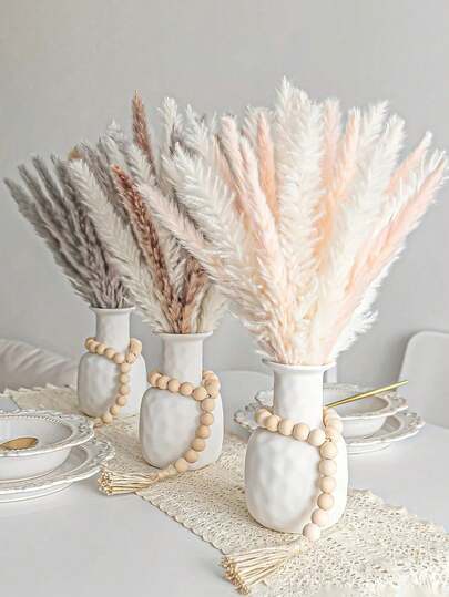 MEHELANY 15pcs/Box - 17 Inch - Artificial White Pampas Grass - Boho Style Home Decor Faux Pampas Grass, Farmhouse Floral Arrangement, Suitable For Modern Living Room, Home, Wedding, Bouquet, Wreath, Event Decor, Gift, Birthday, Spring Decor, Valentine's Day, Mother's Day Bouquet, DIY Faux Plant & Flower