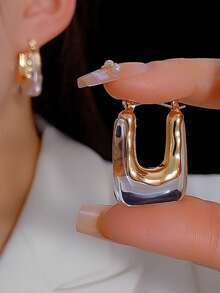 2/4件套优雅休闲复古U形耳环，采用金色饰面和树脂镶嵌设计——时尚百搭，适合日常、约会、派对等场合，是送给女性节日的完美礼物。 - 彩色 - 查看 9