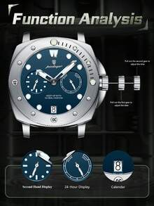 POEDAGAR ساعة يد رجالية كاجوال بإطار دوار وتاريخ بعقارب الثواني، بسوار من النايلون والجلد، مقاومة للماء وبوظيفة إضاءة، ساعة فاخرة للاستخدام اليومي، هدية مثالية للرجال - الأزرق - مشاهدة 9