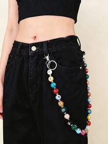 1pc Fashionable Dopamine Billiard Bead Waist Chain, Mini Personalized Niche Pants Chain, Versatile Denim Jeans Accessory, Bohemian - Multicolor - View 1
