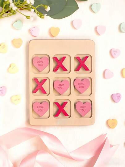 1 Pc Valentine's Day Tic-Tac-Toe Set, Decorative Plaque And Ornament, Wooden Valentine's Day Tic-Tac-Toe Set, Suitable For Home, Bedroom, Party Games, Valentine's Day Party Gift, Holiday Party, Valentine's Day.