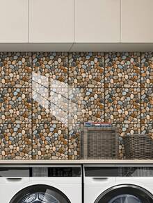 OUTANA 6片/12片鹅卵石瓷砖贴纸，3D自粘可移除瓷砖贴纸，适用于厨房、浴室、客厅、宿舍、墙面、地面装饰，安装简便 - 彩色 - 查看 6