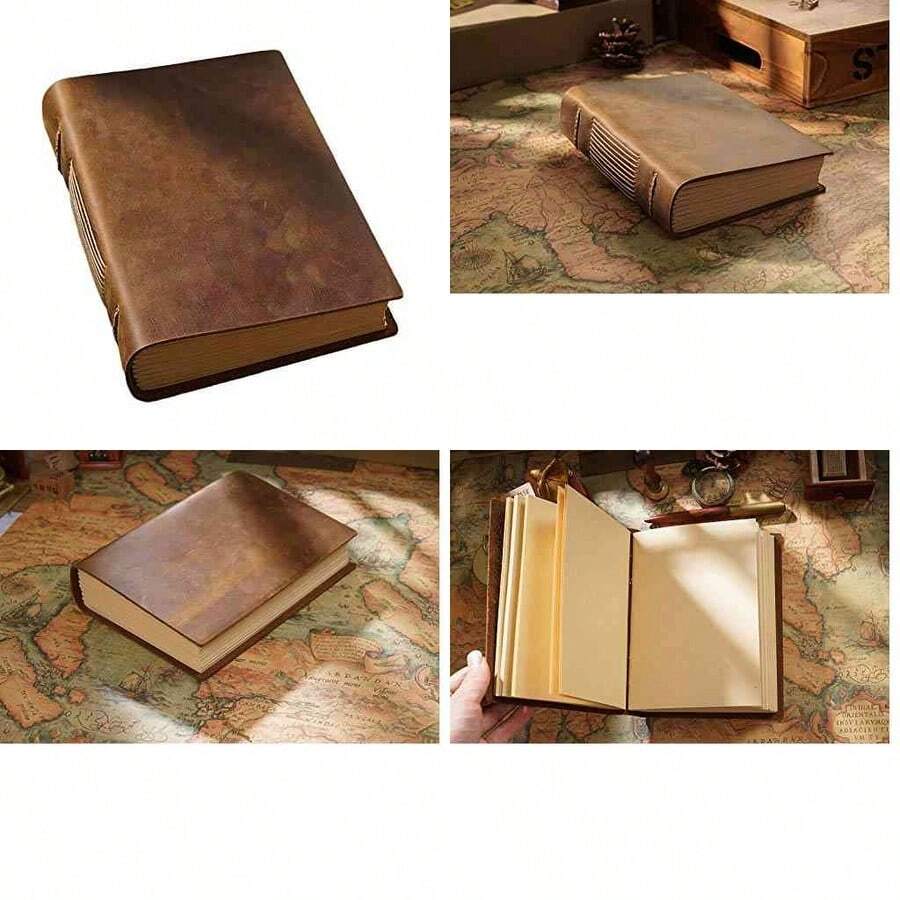 SUIOO MOLIMERLeather Writing Journal, SINLOOG Handmade Bound Genuine Crazy Horse Leather Cover Notebook with Unlined Vintage Paper(120 GSM), 7.5 x 5.5 inch (A5) Classic Brown Sketchbook, 400 Pages, Diary Gift for Travelers, Writers, Artists - como se muestra en la figura - Ver 1