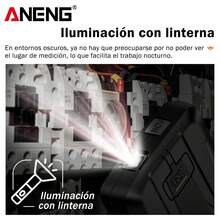 Multímetro Digital Aneng 683 Intelligen Voltimetro Táctil Recargable Medidor De Voltaje Voltímetro Amperimétrica Temperatura Capacitancia Resistencia Diodo Identificación De Cables Vivos Y Neutros Detección De Continuidad - Negro - Ver 8