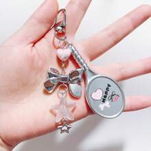 1pc Cute Badminton Racket Shaped Keychain, Suitable For Earphone Case, Bag, Phone, Keys - Silver - View 1